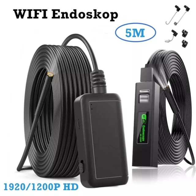 5M LED Endoscope Borescope Inspection Wireless WiFi Camera Scope 1200P/1920P HD 2