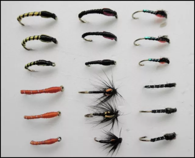 Buzzer Trout Flies, 18 Tiger, Blushing, Orange,Blakestone, Red/Black, Size 10-14