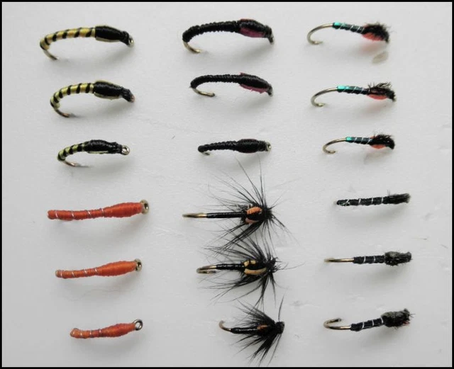 Buzzer Trout Flies, 18 Tiger, Blushing, Orange,Blakestone, Red/Black, Size 10-14