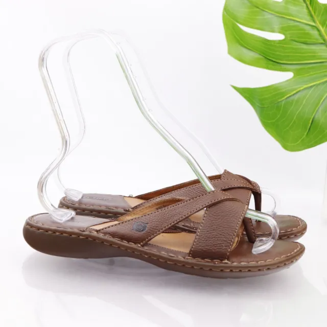 Born Women's Sandal Size 9 Thong Slide Flip Flop Brown Leather Opanka Comfy Shoe