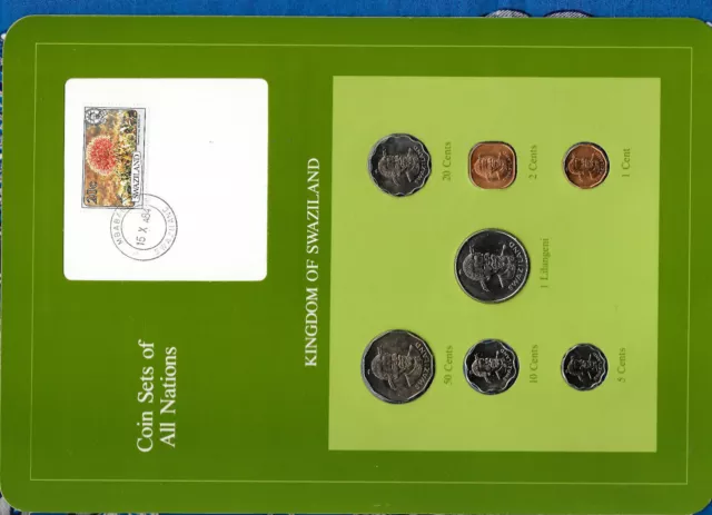 Coin Sets of All Nations Swaziland w/card 1975-1982 UNC 50,1 cents 1975