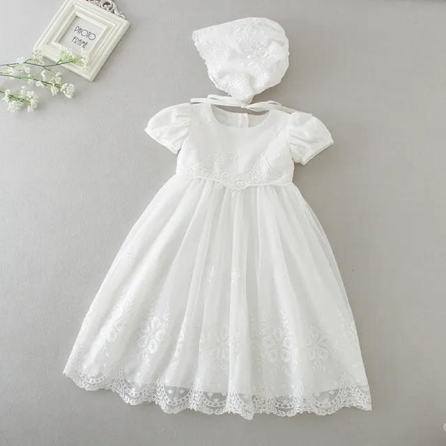 Sale Baby Embroidery Lace Baptism Dress Christening Birthday Party Gown Bonnet