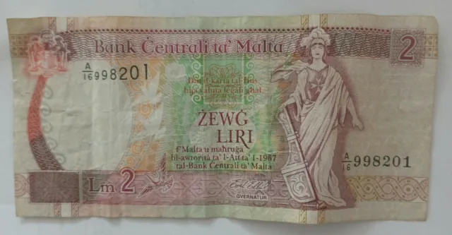 Bank Centrali Ta Malta Lm2 Liri  A/16 998201 Bank Note