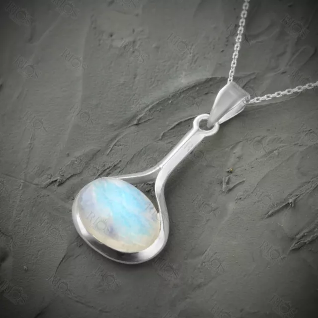 925 Sterling Silver Moonstone Necklace Blue Gemstone Pendant Handmade Gift Boxed