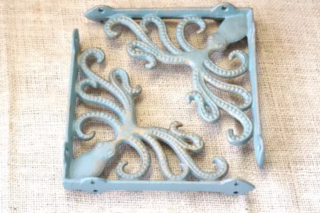8 Cast Iron Octopus Brackets Nautical Garden Braces Shelf Corbels Ocean Book
