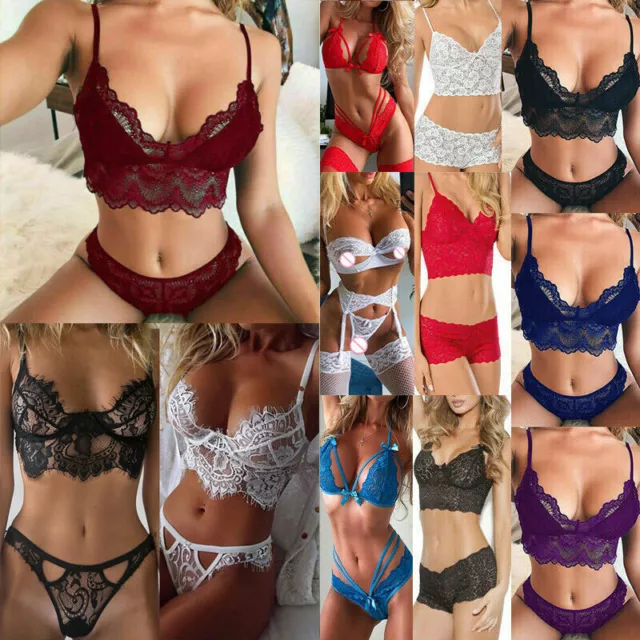 Femmes Sexy Dentelle Lingerie Bralette Soutien-Gorge Ensemble String Sous Pyja 》