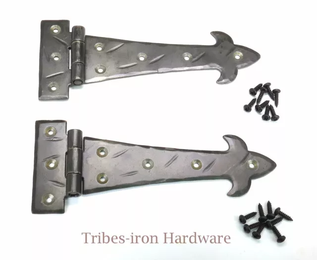 2 T Strap Hinges Wrought Iron Cabinet Door Window Antique Trunk Gate Hand Forged