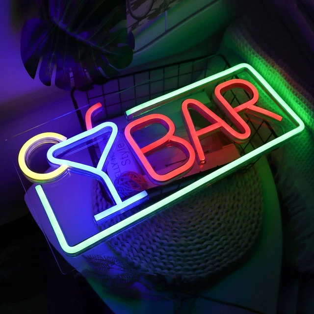 LARGE NEON BAR Signs Wall Decor Bistro Man Cave Party Cocktails LED