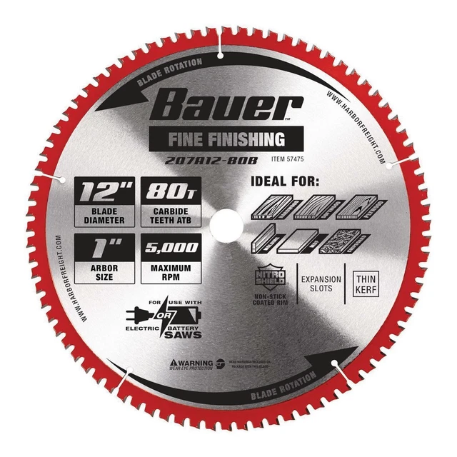 Hoja de sierra circular de acabado fino BAUER 12 in., 80T 57475