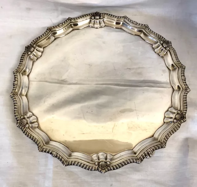Vassoio Salver Argento Sterling Contrassegnato Barker Birmingham Ellis Argento 1965 559 g