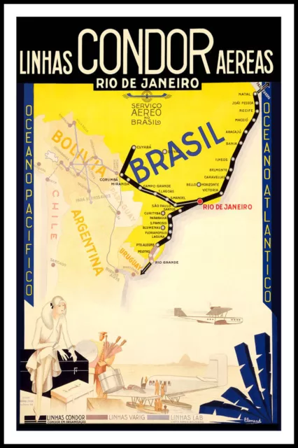 CONDOR..Airlines Rio De Janiero.. Brazil ..Vintage Travel Poster  A1A2A3A4 Sizes