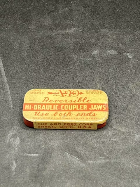 Vintage ARO Hi-Draulic Reversible Coupler Jaws  Advertising Tin Partial Contents