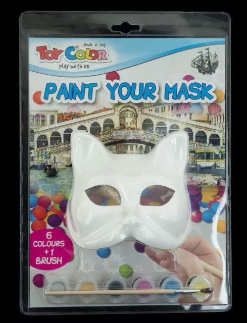 Máscara Gato De Venecia Blanco Para Pintar Gato para Niño Kit Con Pinturas 436