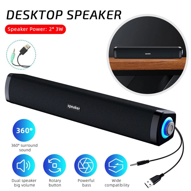 LED USB POWERED Wired Sound Bar Bass Speakers TV Computer For PC
