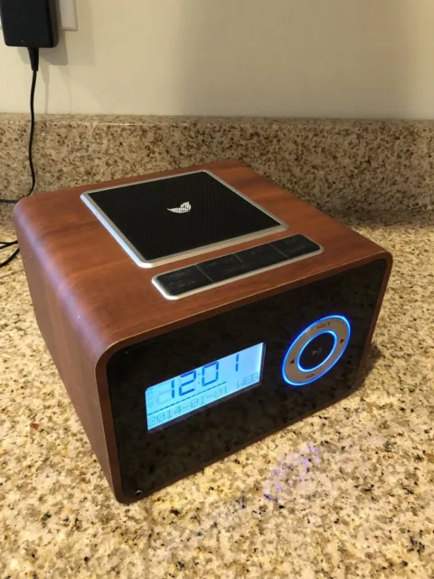 New Ethos Wireless Bluetooth Alarm Clock Speaker Rich Rosewood Speaker Phone Use