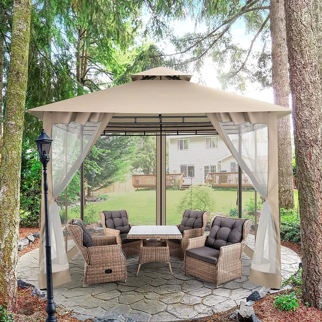 10'X10' OUTDOOR PATIO Gazebo Pavilion Canopy Tent w/Mosquito Netting