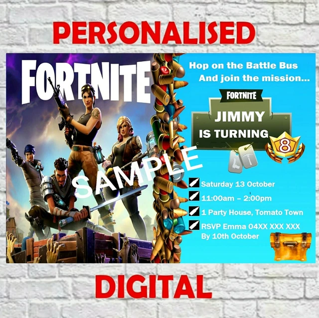 FORTNITE DIGITAL PRINTABLE Birthday Party Invitation EUR 6,88 - PicClick FR