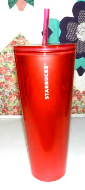 Starbucks Large 24 oz. Drink Cup Bright pink Metallic Cold Cup NEW