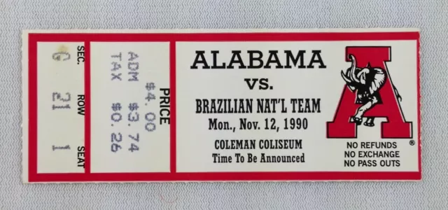 1990 11/12 Brazilian National Team at Alabama Basketball Ticket Stub