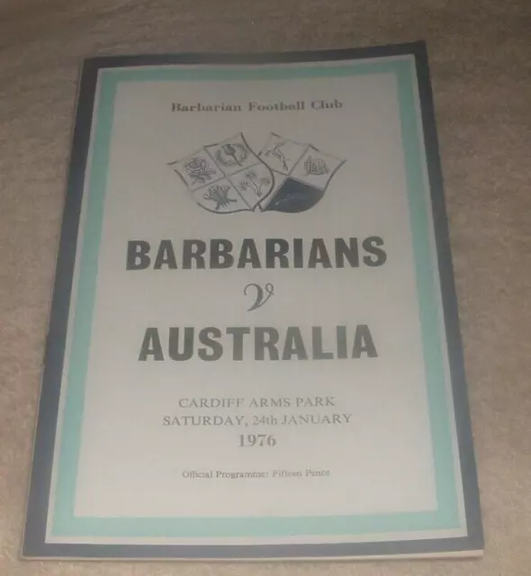 Barbarians V Australia Rugby Union Programme 24th Jan 1976 - Cardiff