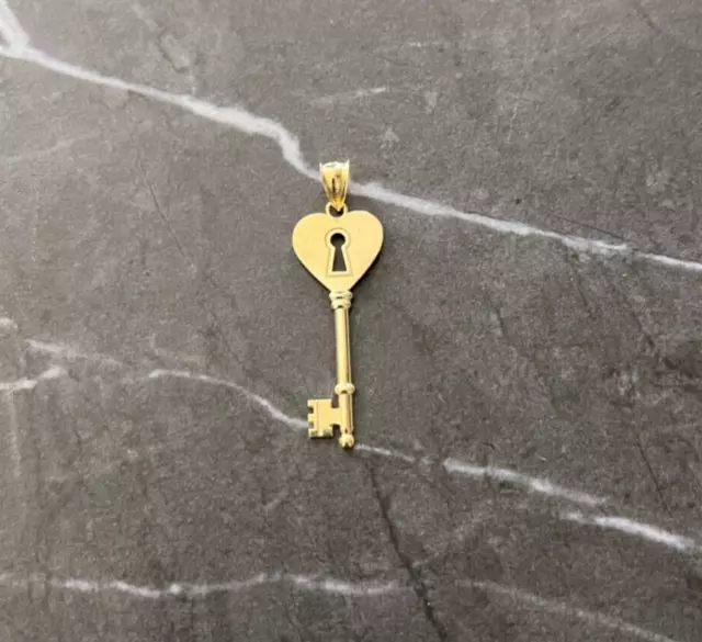 Authentic 10k Yellow Solid Gold Heart Key Charm/Pendant. Gift For Him/Her