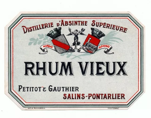 Rare étiquette Rhum - DISTILERIE D ABSINTHE - 1900 French Rhum label