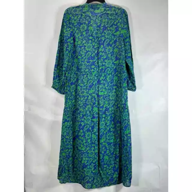 WHISTLES Women's Green/Blue Multi Valeria Henna 3/4 Sleeve Shirt Dress SZ L 2