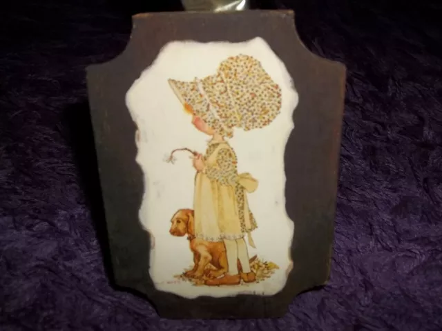 Vintage Holly Hobbie/Hobby Decoupage Wood Plaque Missing Wall Hanger