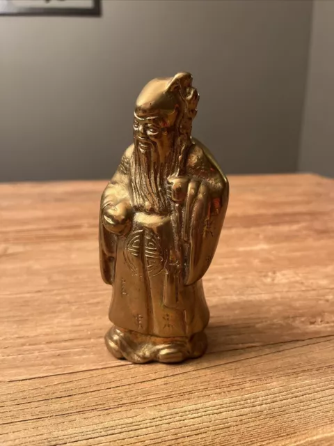 Vintage Chinese Lucky God - BRASS Figurine - FUKUROKUJU - Wise Man 2