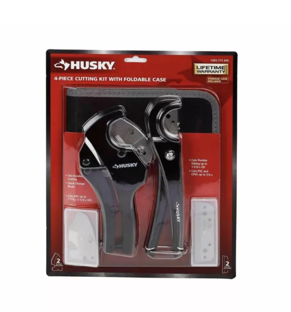 Husky 4 Piece PVC Cutter Kit W Foldable Pouch 2 Tools + Replacement Blades *NEW*