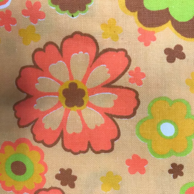 vtg 60s 70s fabric groovy mod flower power cotton yellow orange 2.5 yds 3