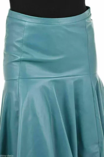 Turquoise Blue Stylish Women's Skirt Real Soft Lambskin Leather Handmade Party 3