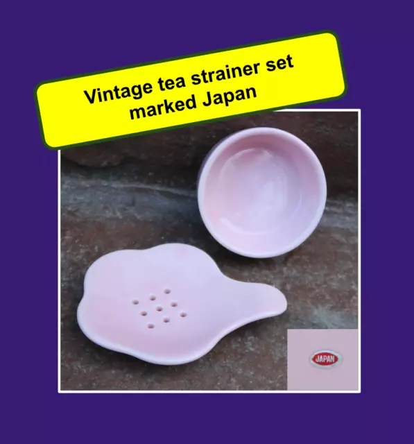 🟦  Vintage Pink tea bag strainer & drip saucer bowl from Japan holder set  🟦