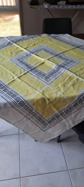 Vintage Dunmoy Greek Key Design Yellow Tablecloth Irish linen