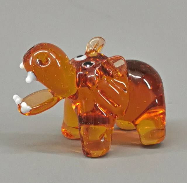 9912032-x Piccolo Vetro Figura Ippopotamo Hippo Braun L4cm Soffiato Bocca
