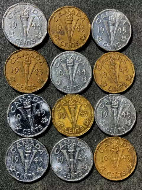 Old Canada Coin Lot - VICTORY - 12 WAR Time Nickels - Lot #J6