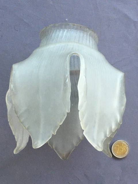 Ancienne tulipe d'applique en verre dépoli , en forme de feuilles
