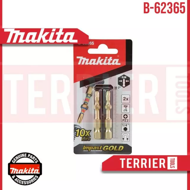 Makita 50mm Impact Gold Torsion Pozi 2 Screwdriver Bits PZ2 B-62365 X 2 Bits