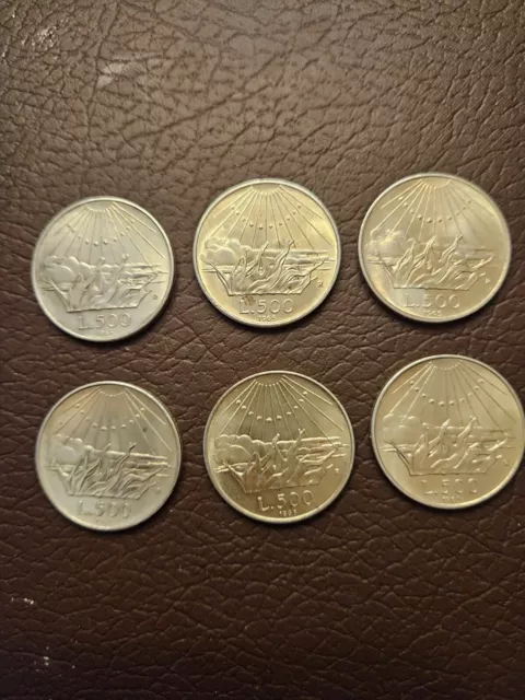 Sei Monete 500 Lire Argento Dante Alighieri Ann0 1965