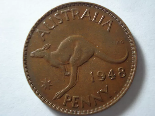 Australian 1948 Y. Dot Penny Coin Copper Antique Fine To Very Fine 2
