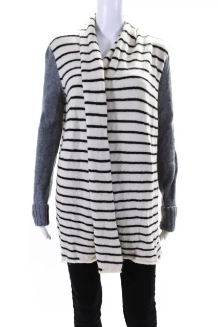 ELLA MOSS WOMENS Cashmere Striped Wrap Sweater White Black Size Medium ...