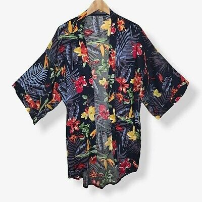 NUOVO Blu Floreale Kimono Caftano Loose Lagenlook DA DONNA TG UK 10 12 14 16 18