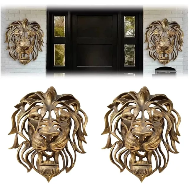 Wild Lion Animal Head Wall Sculpture Ornament Resin Statue Hanging Art Decor AU