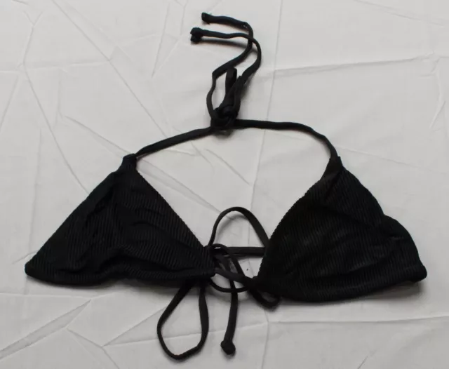 Frankies Bikinis Women's Tia Ribbed Triangle Bikini Top DP3 Black Medium NWT