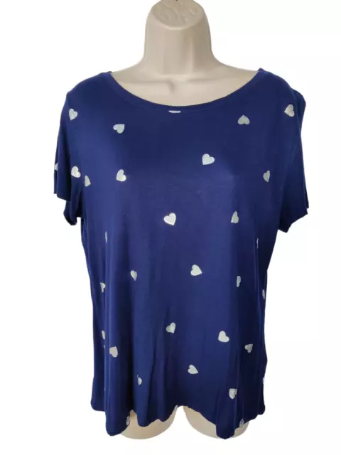 Womens Oasis Navy & Silver Hearts Short Sleeve Casual T Shirt Top Size Medium M