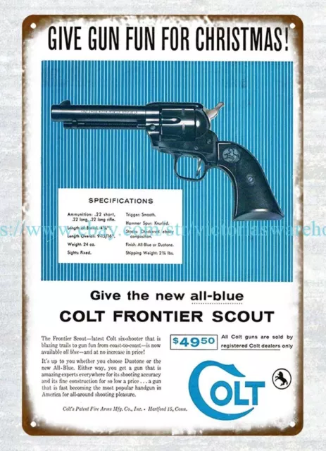 1958 Colt Frontier Scout Six Shooter Pistol firearm metal tin sign nostalgic s