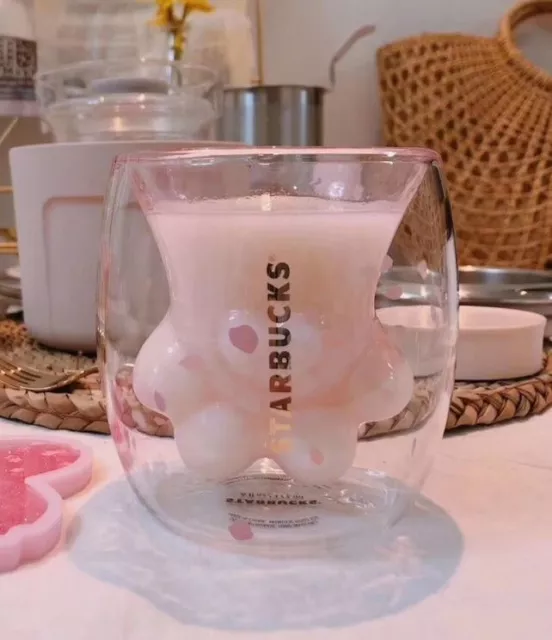 Pink Sakura Cat Paw Double-Wall Glass Mug by Starbucks 250ml Cup