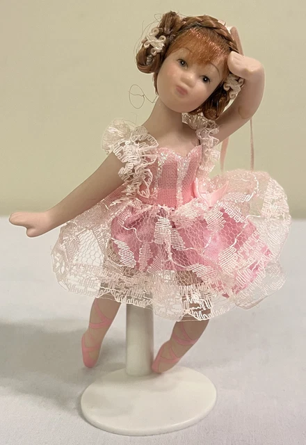 Kurt S. Adler Porcelain Posable Brunette Ballerina Christmas Ornament With Stand