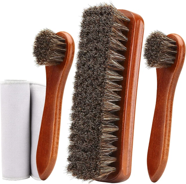 Unekez 4-Piece Horsehair Shoe Brush Shine Kit, Shoe Polish Kit, Leather Shoes