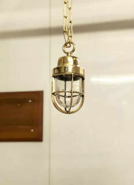 Authentic Original Brass Bulkhead Hanging Cargo Nautical Retro Passage Light